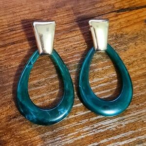 Green and gold drop earrings